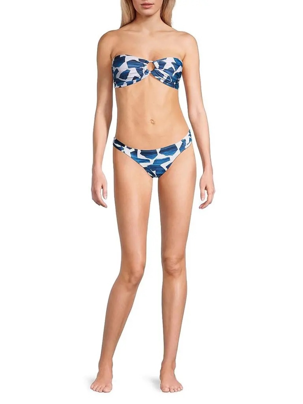 Milly Ocean Puzzle Ruched-Side Bikini Bottoms with Bandeau Top